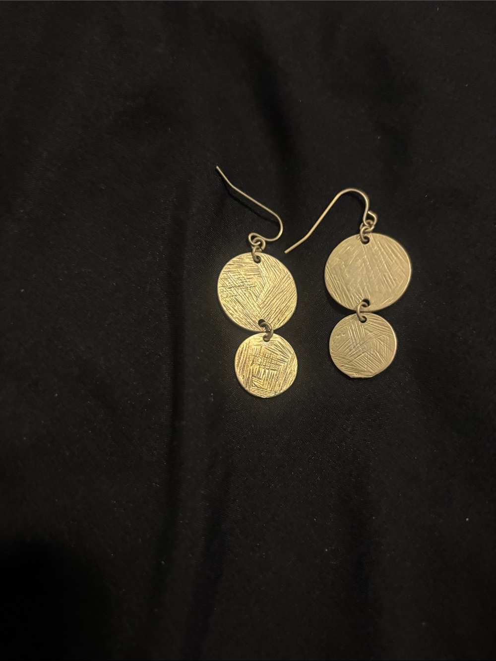 Gold Double Disc Drop Earrings - Unbranded